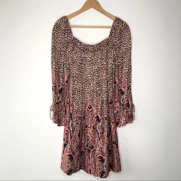 Maeve Anthropologie Milou Leopard Paisley Print Smocked Babydoll Dress - Picture 2 of 13